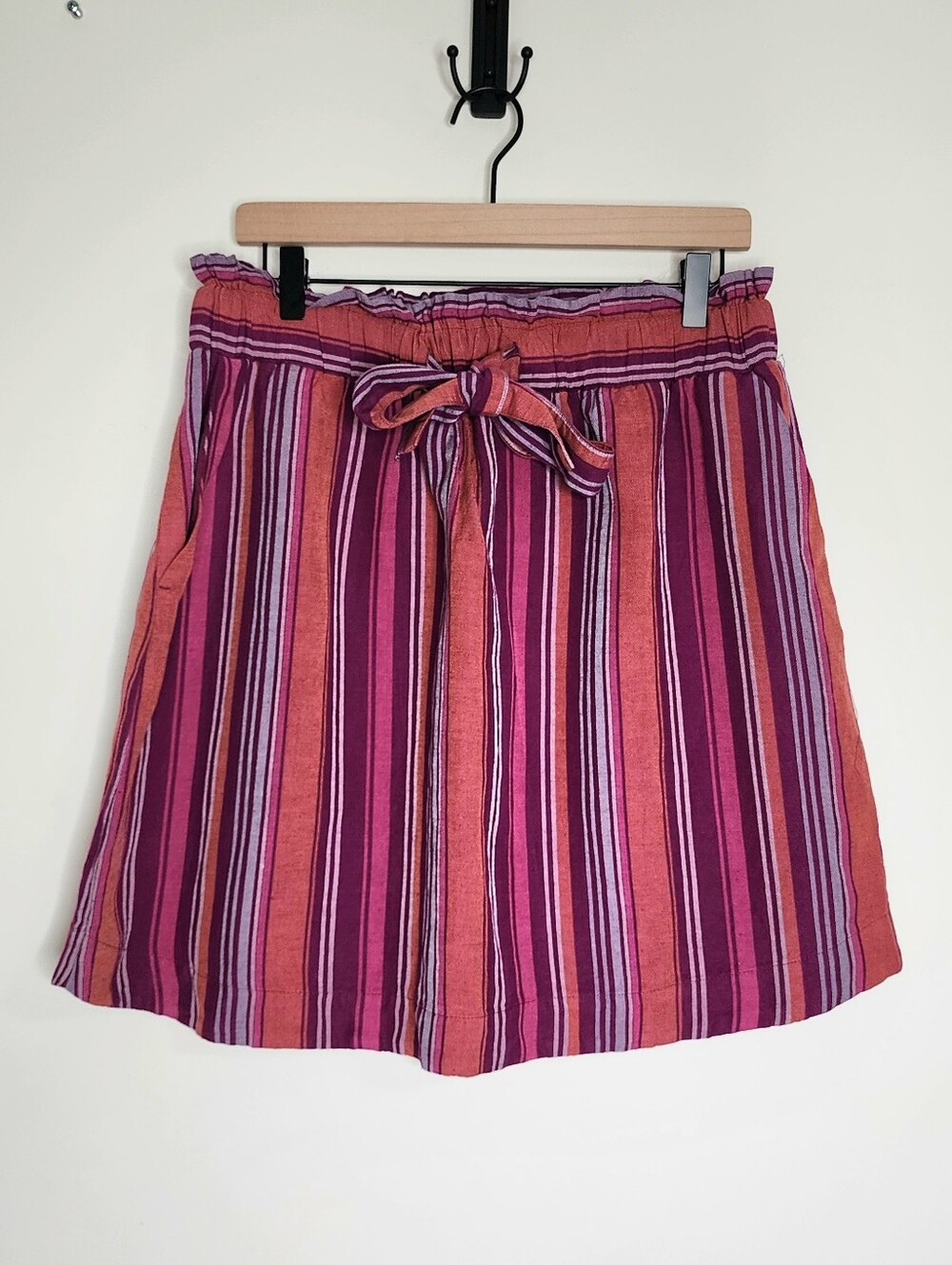 A New Day Striped Pink & Orange Tie-Waist Linen Blend Mini Skirt XL Summer